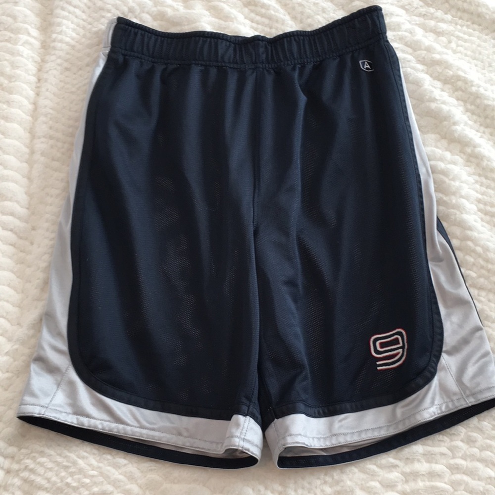 Mens blue and silver athletic shorts